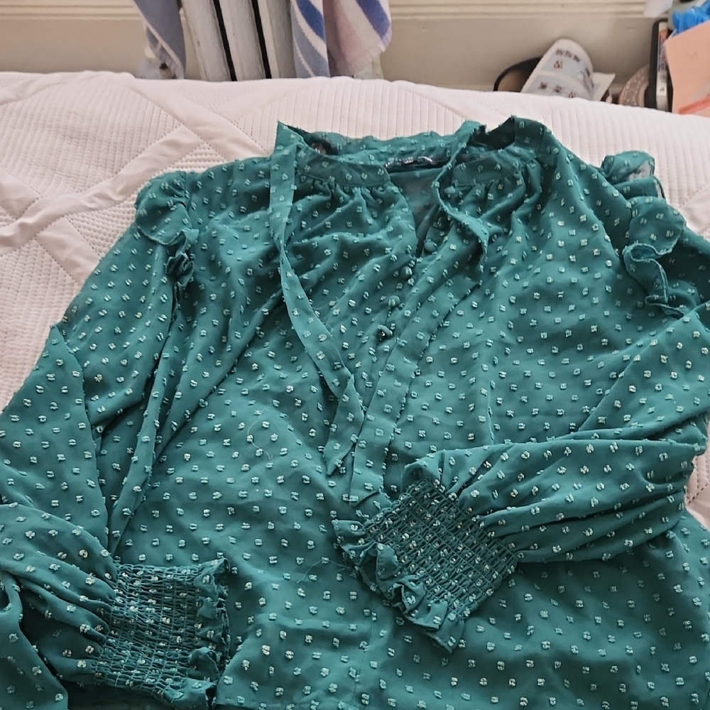 Teal Ruffled Women's Top